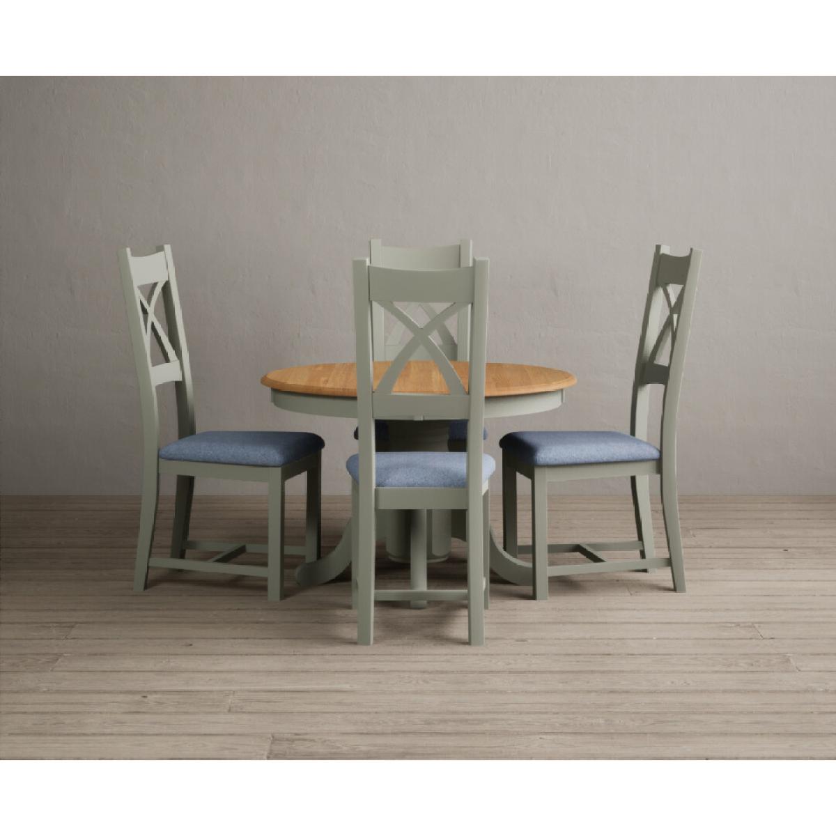 Extending Hertford 100cm - 130cm Oak and Soft Green Painted Pedestal Dining Table with 4 Blue Chairs – image 55