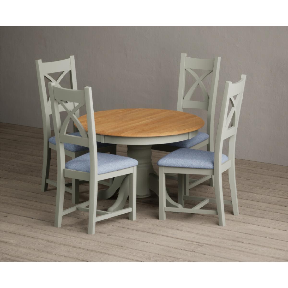 Extending Hertford 100cm - 130cm Oak and Soft Green Painted Pedestal Dining Table with 4 Blue Chairs – image 57