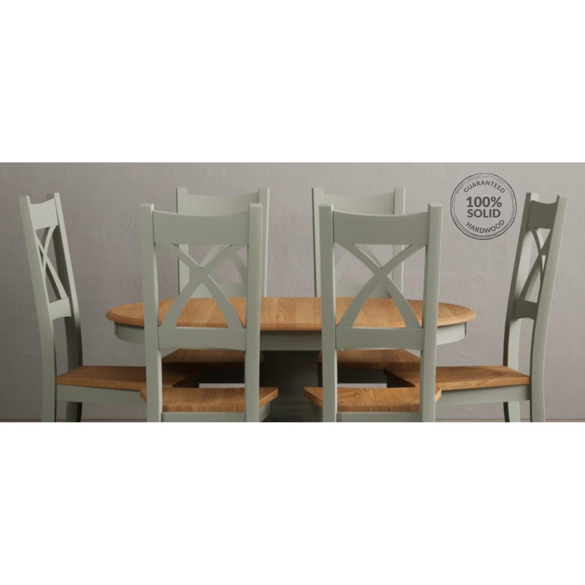 Extending Hertford 100cm - 130cm Oak and Soft Green Painted Pedestal Dining Table with 4 Blue Chairs – image 64