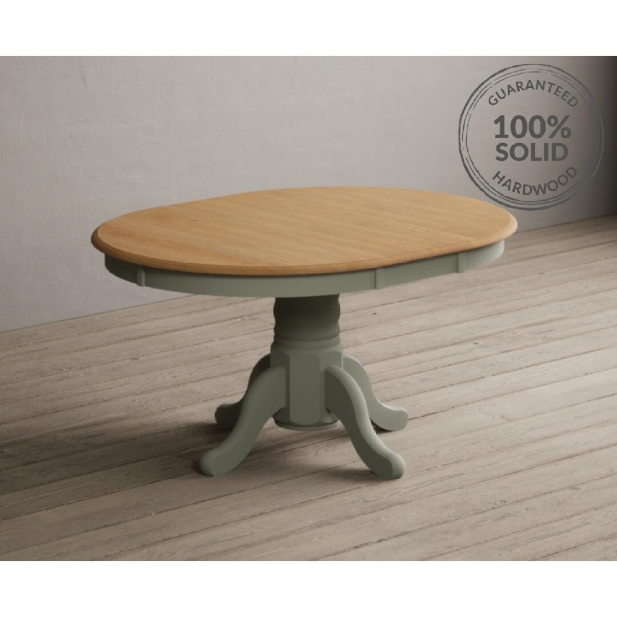 Extending Hertford 100cm - 130cm Oak and Soft Green Painted Pedestal Dining Table with 4 Blue Chairs – image 67