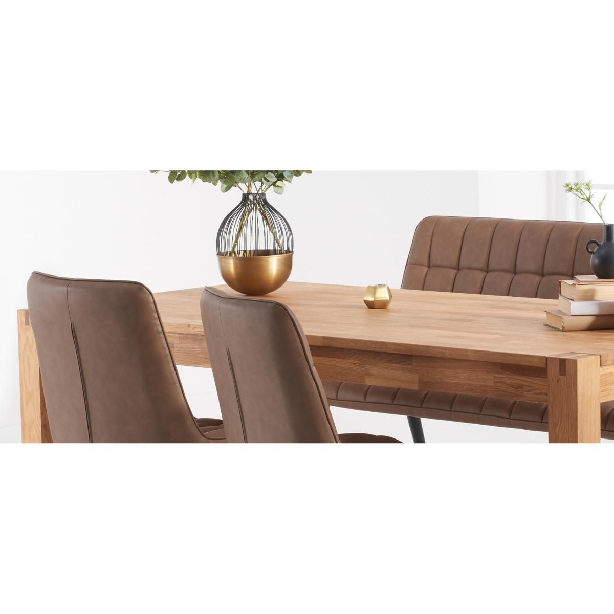 Thetford 180cm Oak Dining Table with Thetford 45cm Oak Extensions with 4 Brown Larson Chairs with 1 Brown Bench – image 8