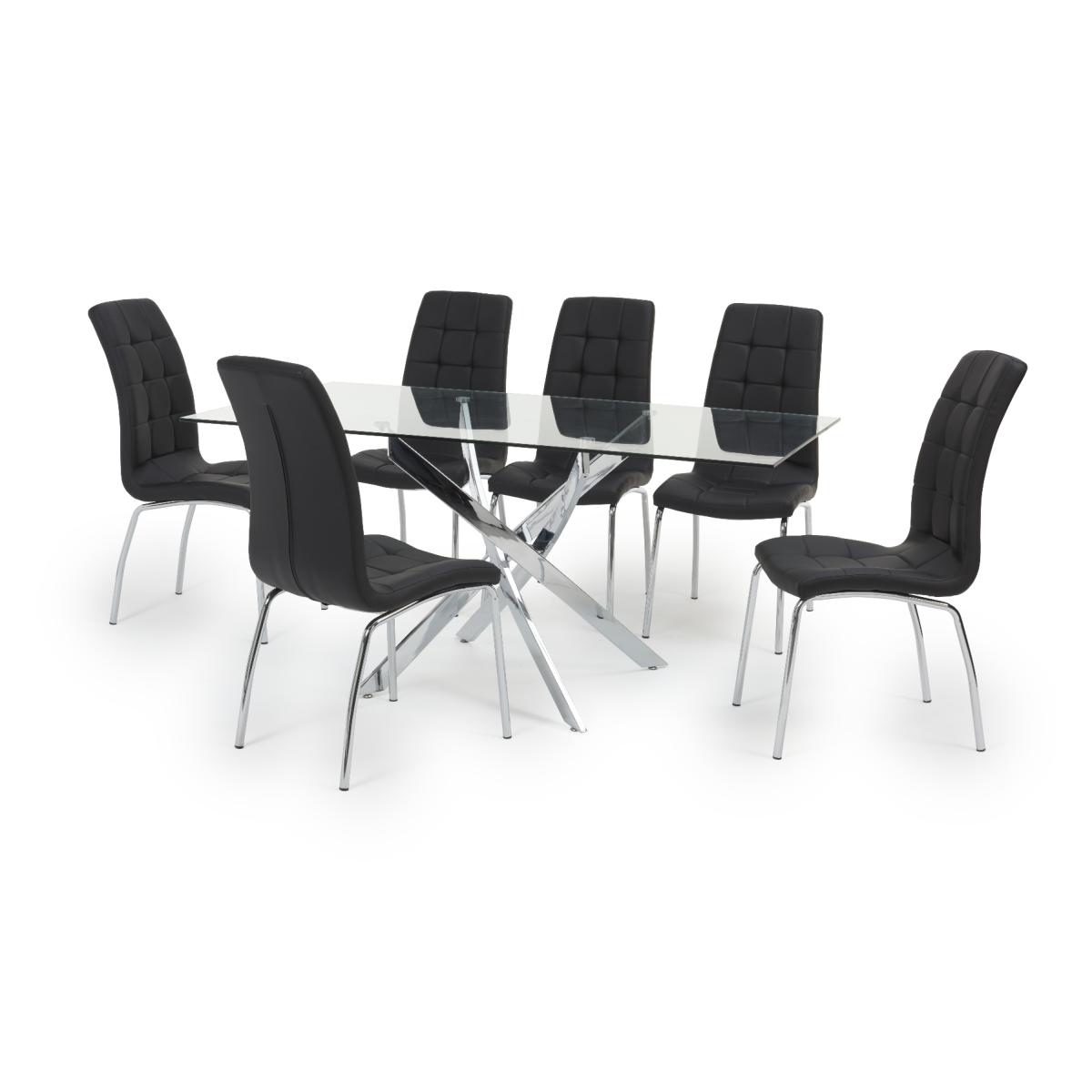 Denver 160cm Rectangular Glass Dining Table with 6 Black Enzo Chairs – image 12