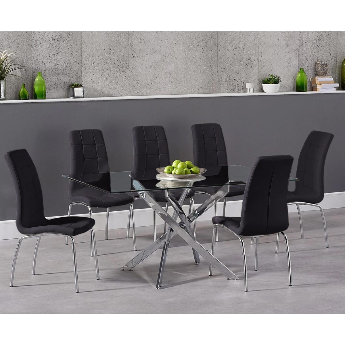 Denver 160cm Rectangular Glass Dining Table with 6 Black Enzo Chairs – image 3