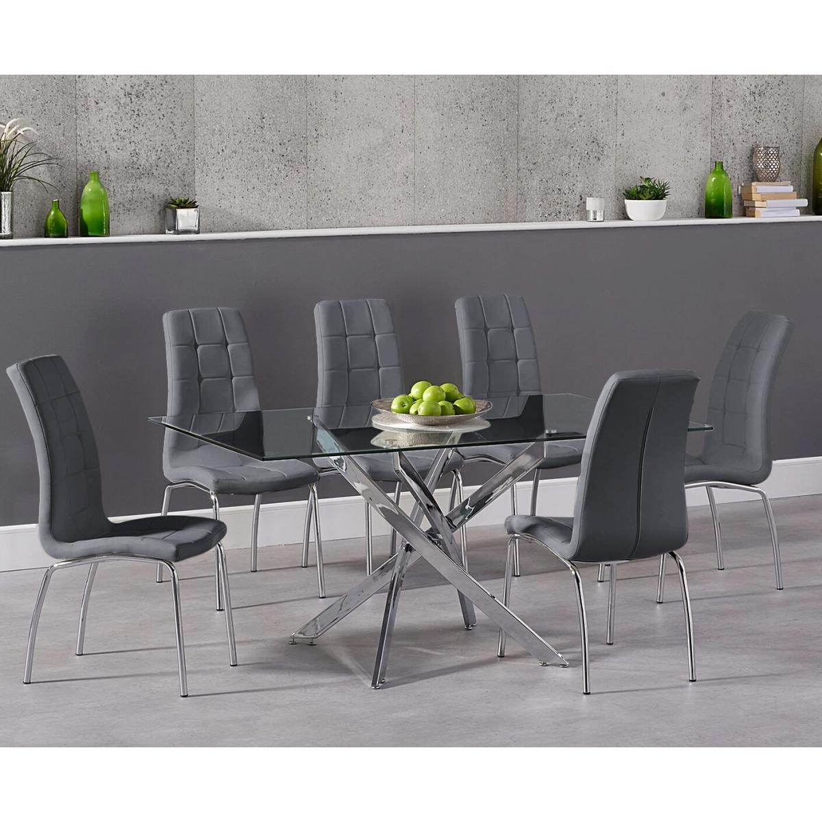 Denver 160cm Rectangular Glass Dining Table with 6 Black Enzo Chairs – image 5