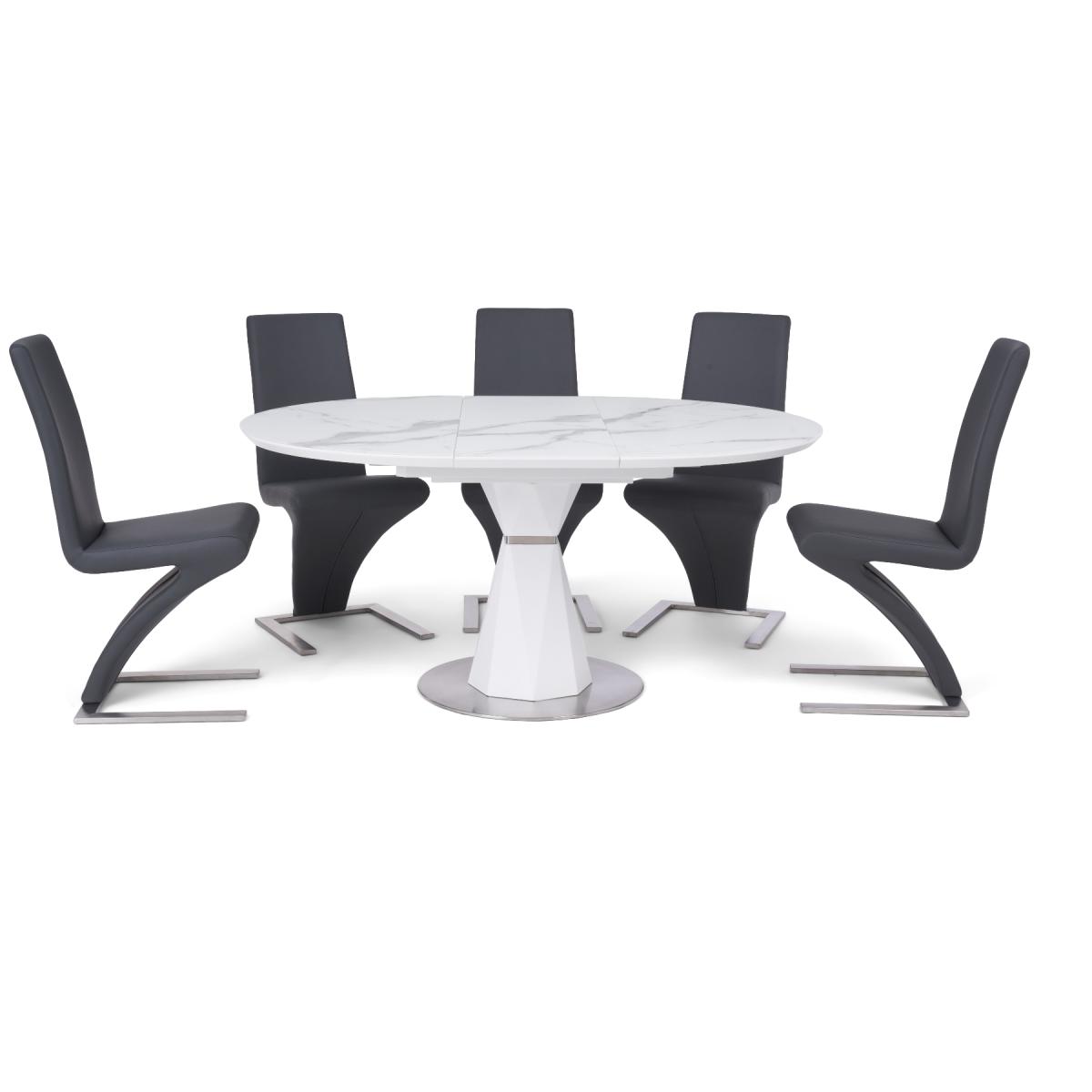 Venosa 120cm Round White Dining Table with 4 Black Aldo Chairs – image 12