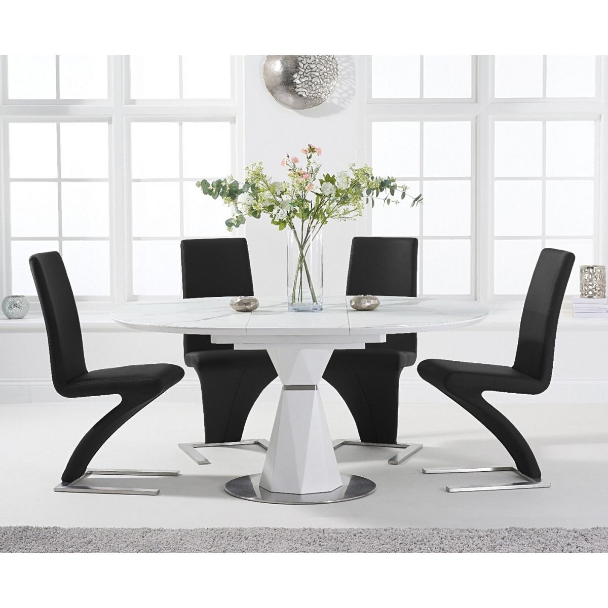 Venosa 120cm Round White Dining Table with 4 Black Aldo Chairs – image 3
