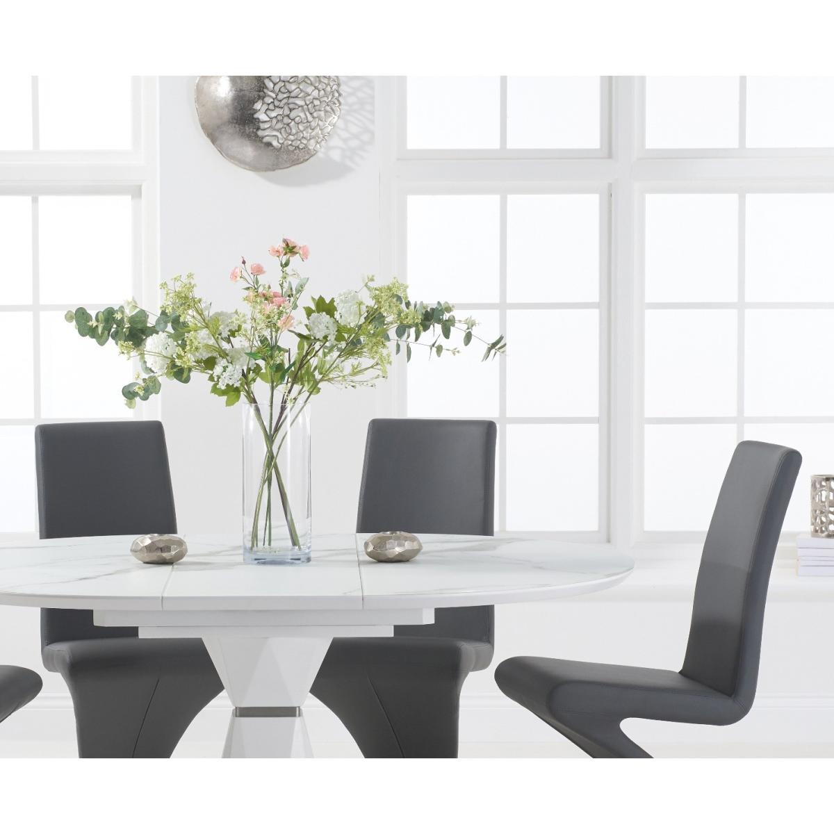 Venosa 120cm Round White Dining Table with 4 Black Aldo Chairs – image 4