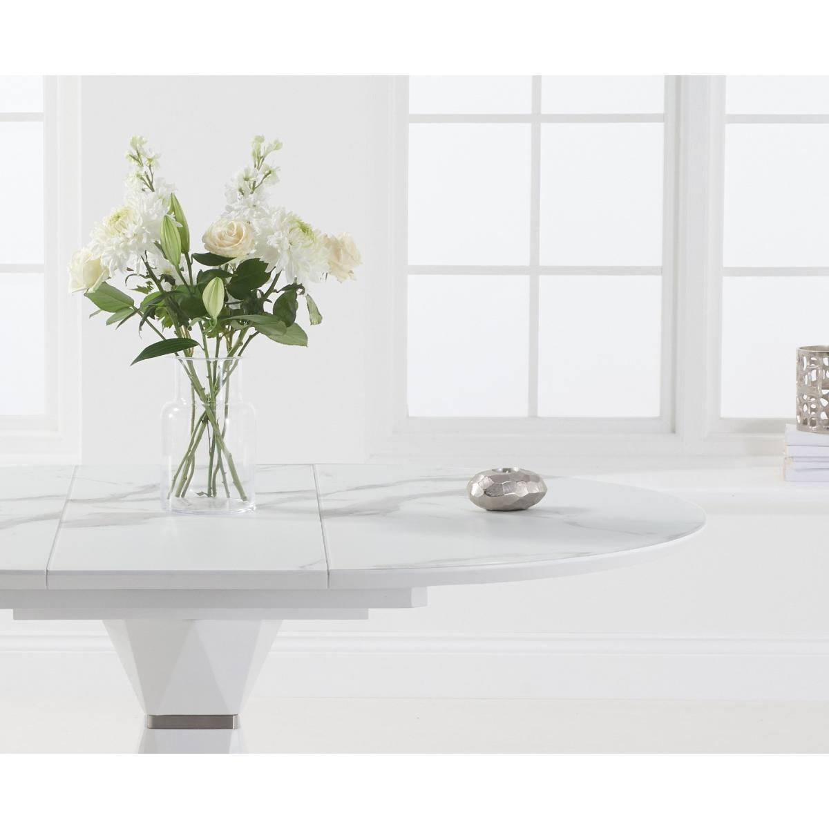 Venosa 120cm Round White Dining Table with 4 Black Aldo Chairs – image 6