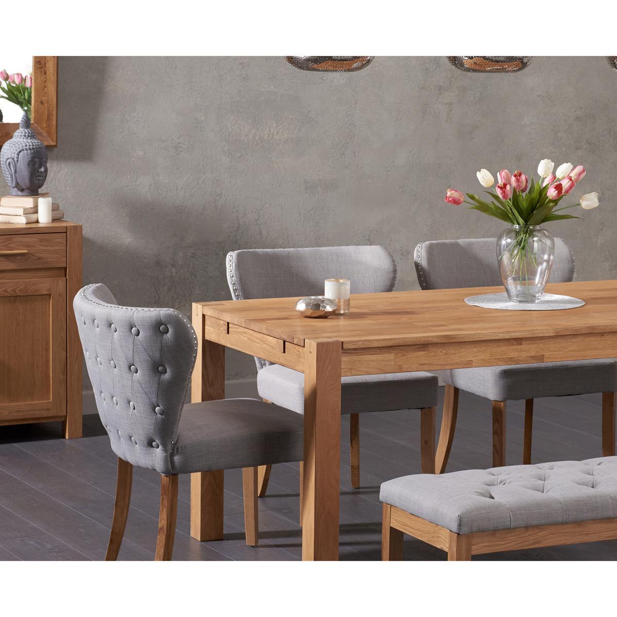 Verona 180cm Solid Oak Dining Table and Isobel Fabric Chairs and Camille Grey Fabric Bench - Grey, 2 Chairs – image 2