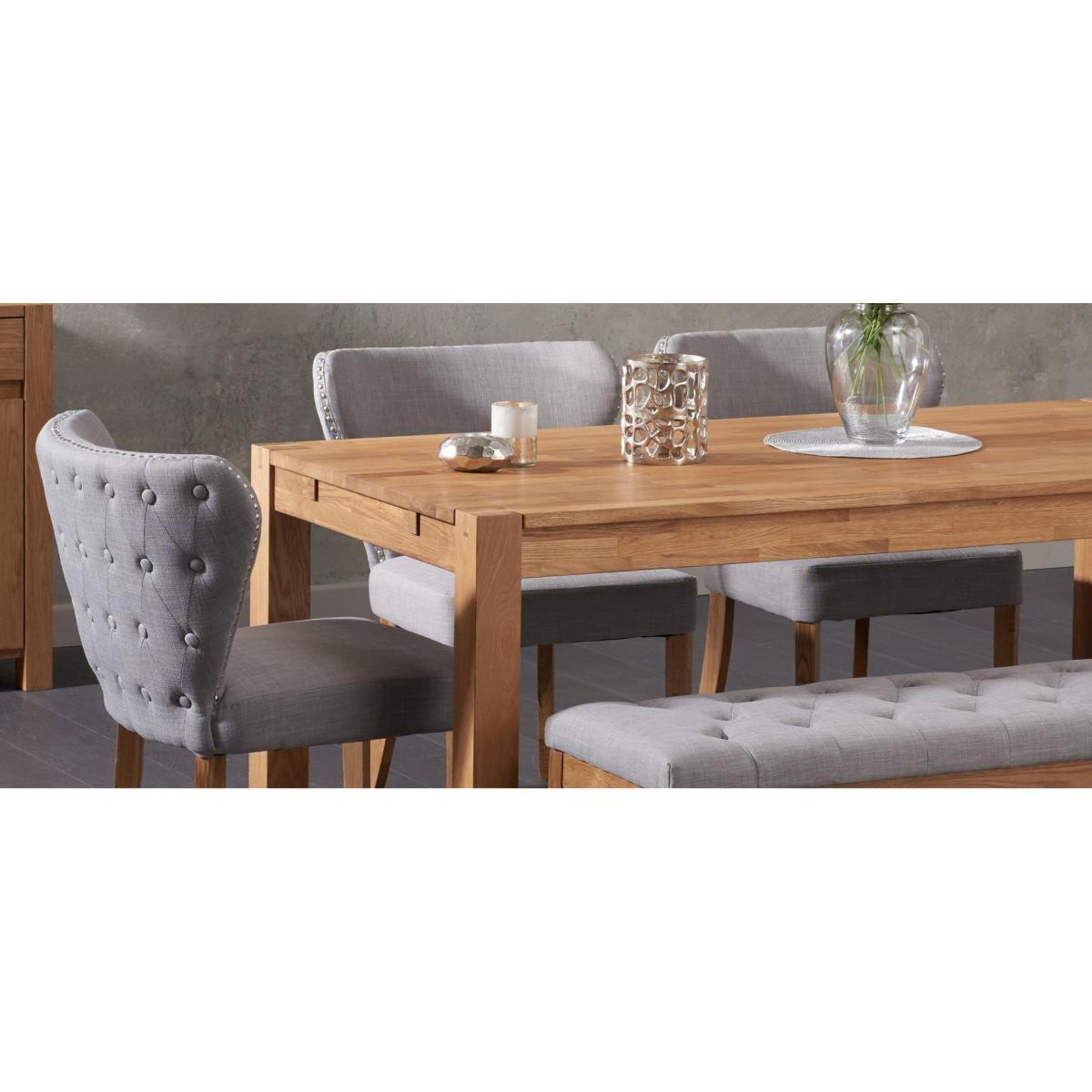 Verona 180cm Solid Oak Dining Table and Isobel Fabric Chairs and Camille Grey Fabric Bench - Grey, 2 Chairs – image 7
