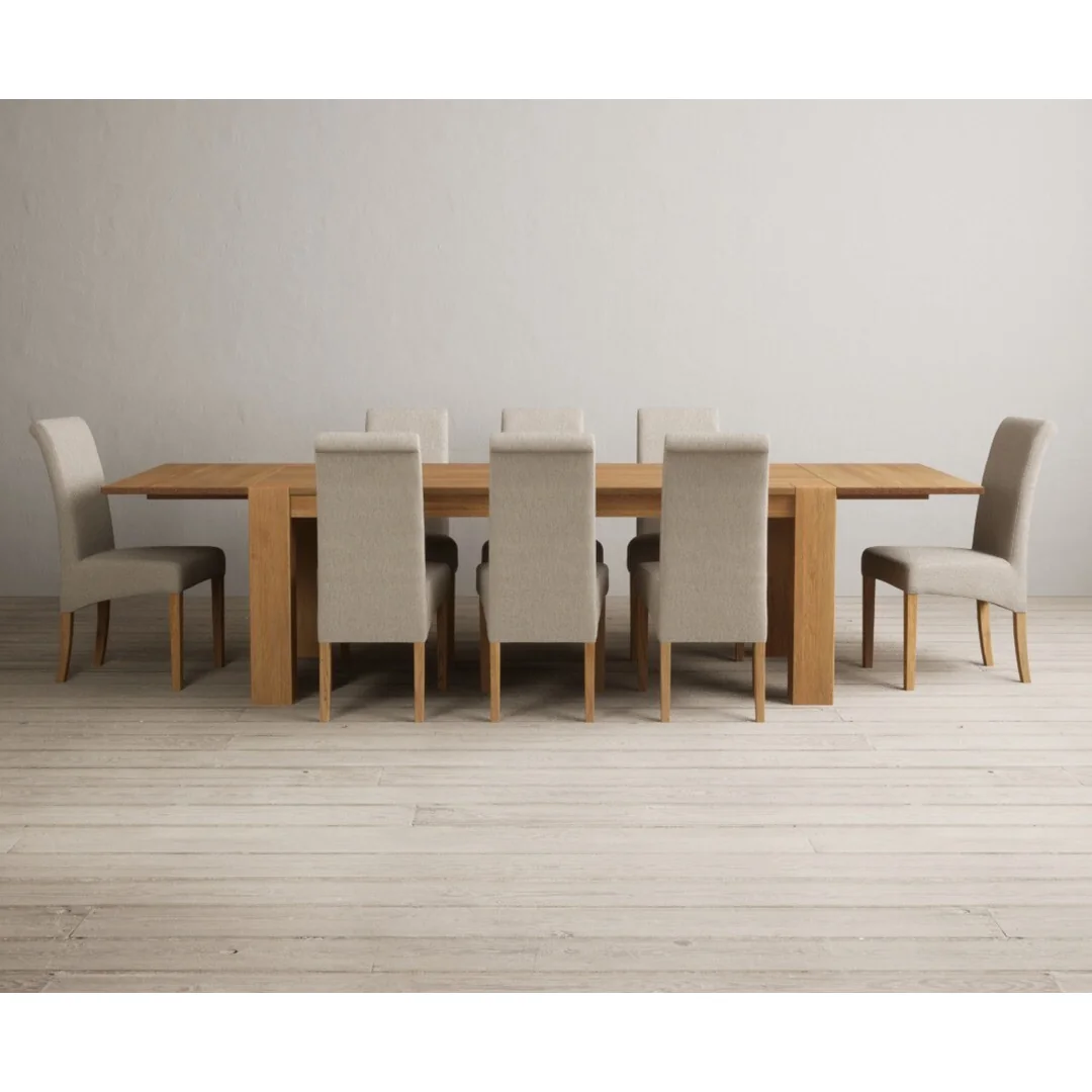 Sheringham 200cm Solid Oak Dining Table with Sheringham Oak Extensions (Pair) with 8 Natural Scroll Back Chairs – image 2