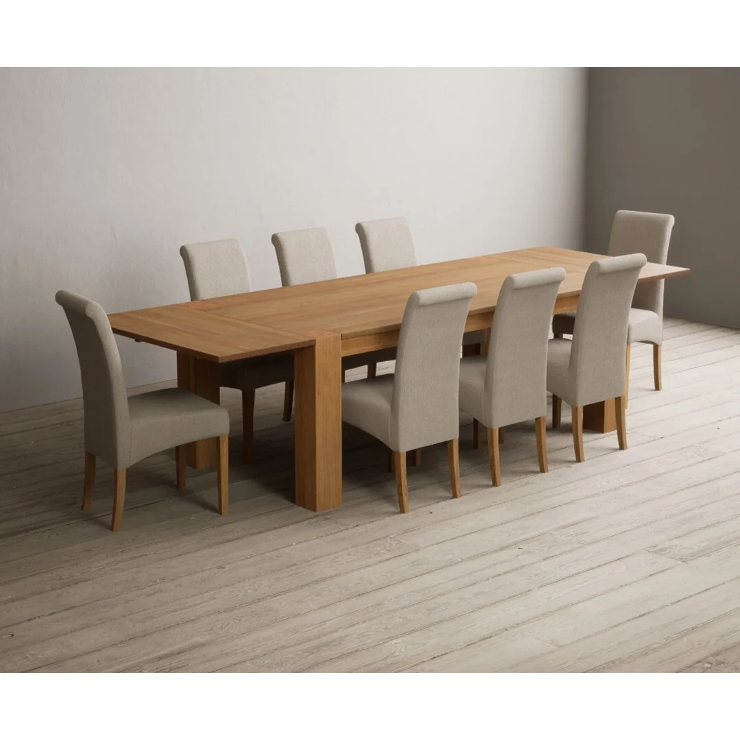 Sheringham 200cm Solid Oak Dining Table with Sheringham Oak Extensions (Pair) with 8 Natural Scroll Back Chairs – image 3
