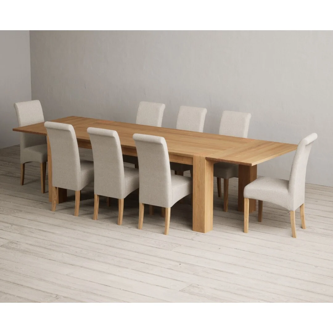 Sheringham 200cm Solid Oak Dining Table with Sheringham Oak Extensions (Pair) with 8 Natural Scroll Back Chairs – image 4