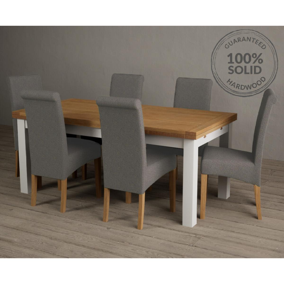 Extending Hampshire 180cm Oak and Signal White Dining Table With 10 Natural Scroll Back Chairs – image 2