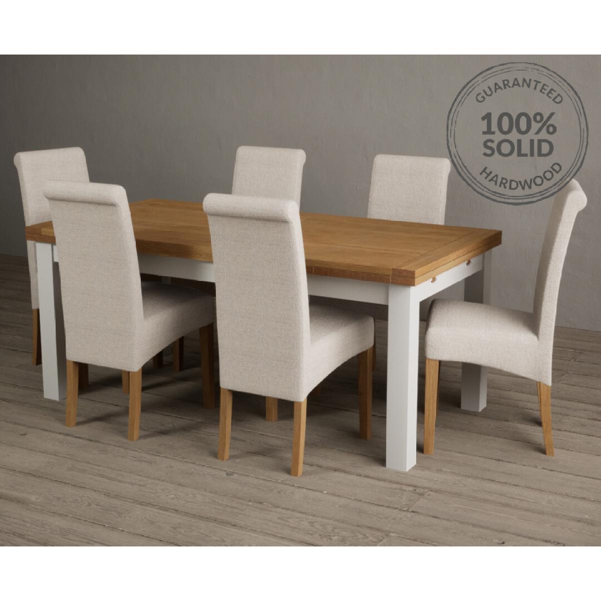 Extending Hampshire 180cm Oak and Signal White Dining Table With 10 Natural Scroll Back Chairs – image 3