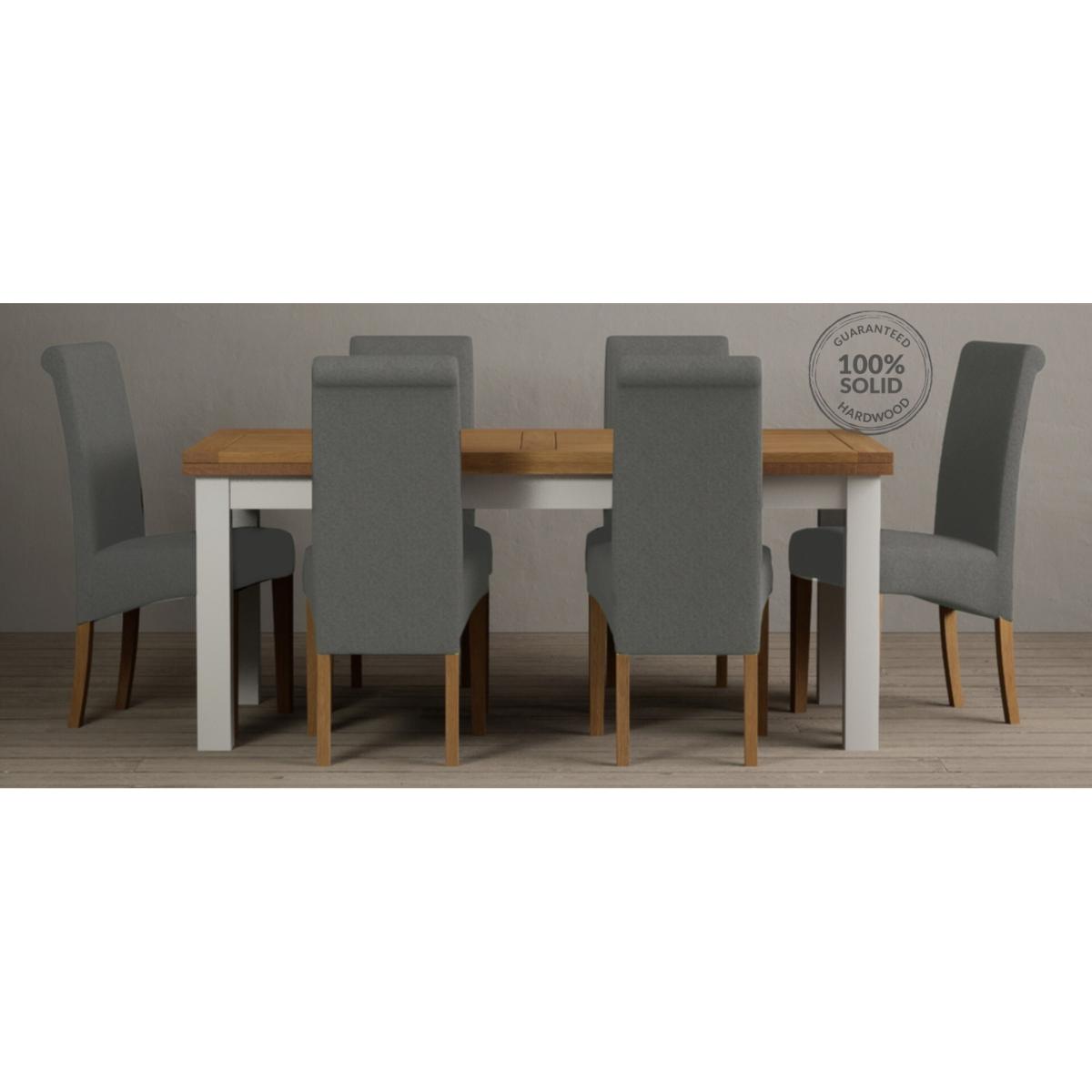 Extending Hampshire 180cm Oak and Signal White Dining Table With 10 Natural Scroll Back Chairs – image 4