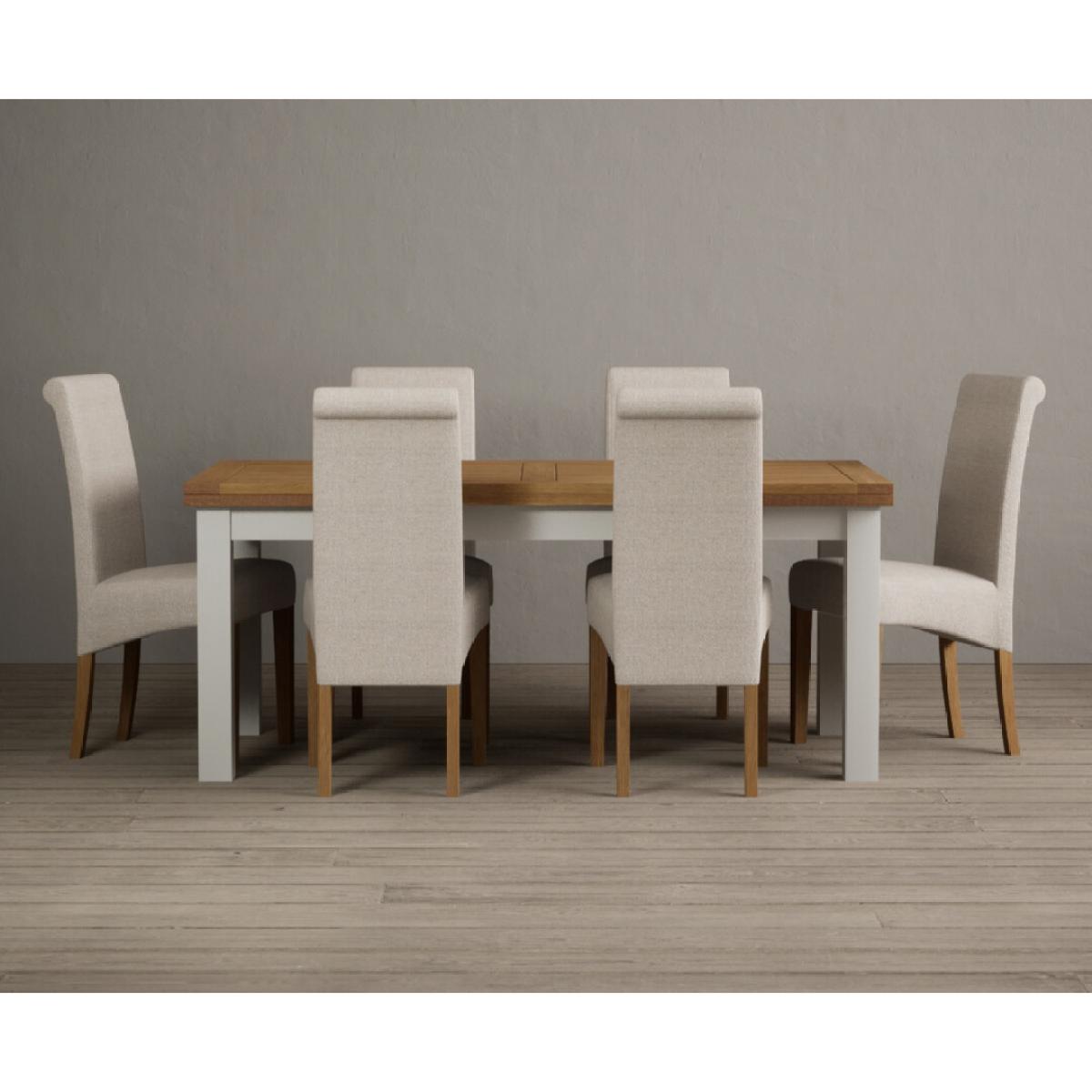 Extending Hampshire 180cm Oak and Signal White Dining Table With 10 Natural Scroll Back Chairs – image 7