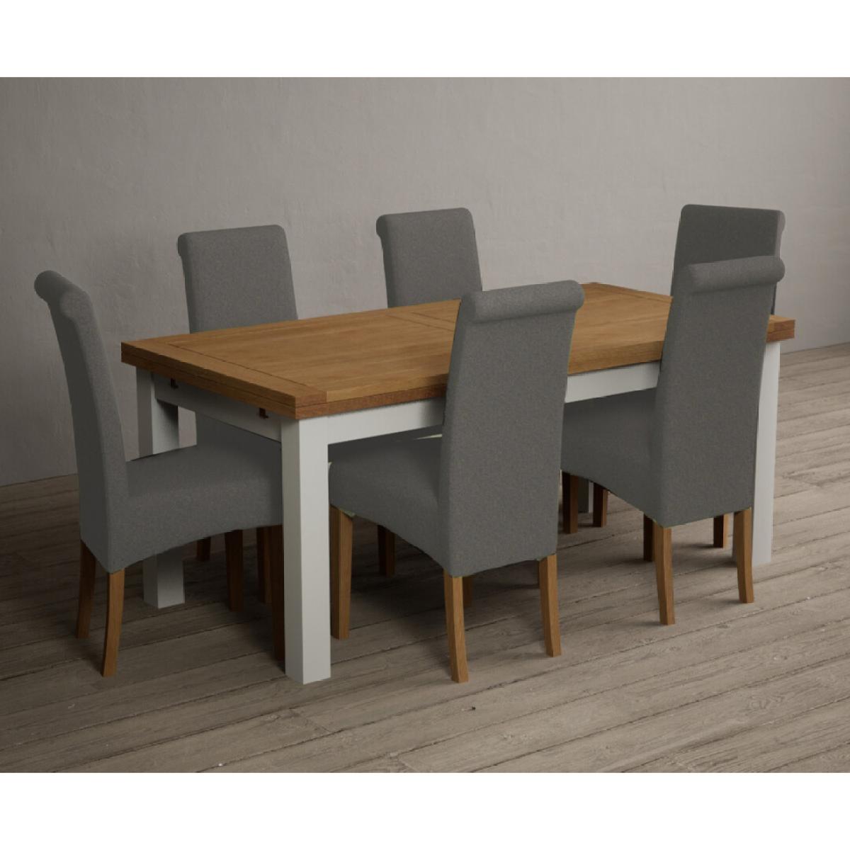 Extending Hampshire 180cm Oak and Signal White Dining Table With 10 Natural Scroll Back Chairs – image 8