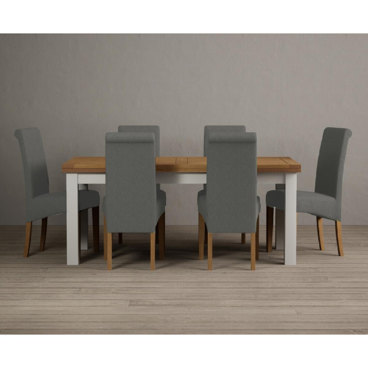 Extending Hampshire 180cm Oak and Signal White Dining Table With 10 Natural Scroll Back Chairs – image 9