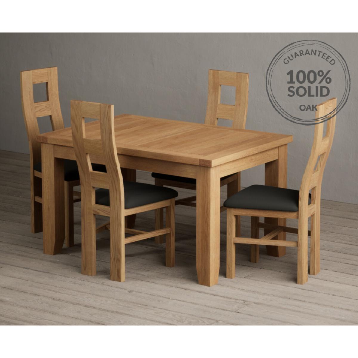 Extending Yateley 130cm Solid Oak Dining Table with 6 Grey Natural Solid Oak Chairs – image 2