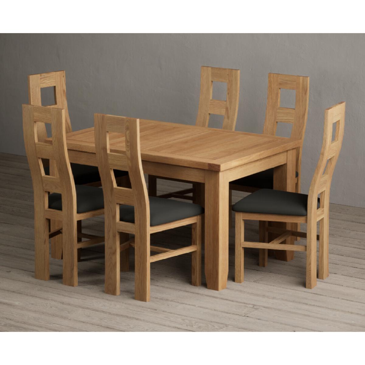 Extending Yateley 130cm Solid Oak Dining Table with 6 Grey Natural Solid Oak Chairs – image 4