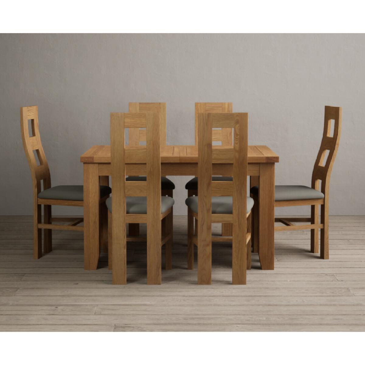 Extending Yateley 130cm Solid Oak Dining Table with 6 Grey Natural Solid Oak Chairs – image 38