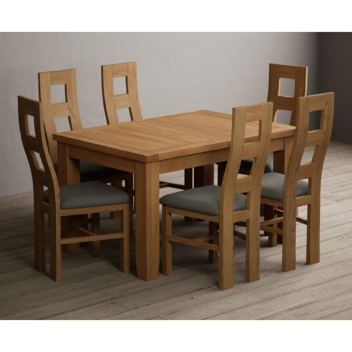 Extending Yateley 130cm Solid Oak Dining Table with 6 Grey Natural Solid Oak Chairs – image 39