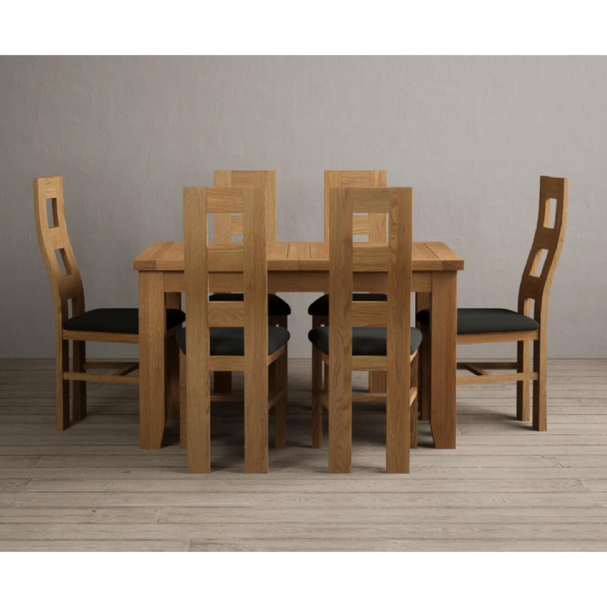 Extending Yateley 130cm Solid Oak Dining Table with 6 Grey Natural Solid Oak Chairs – image 5