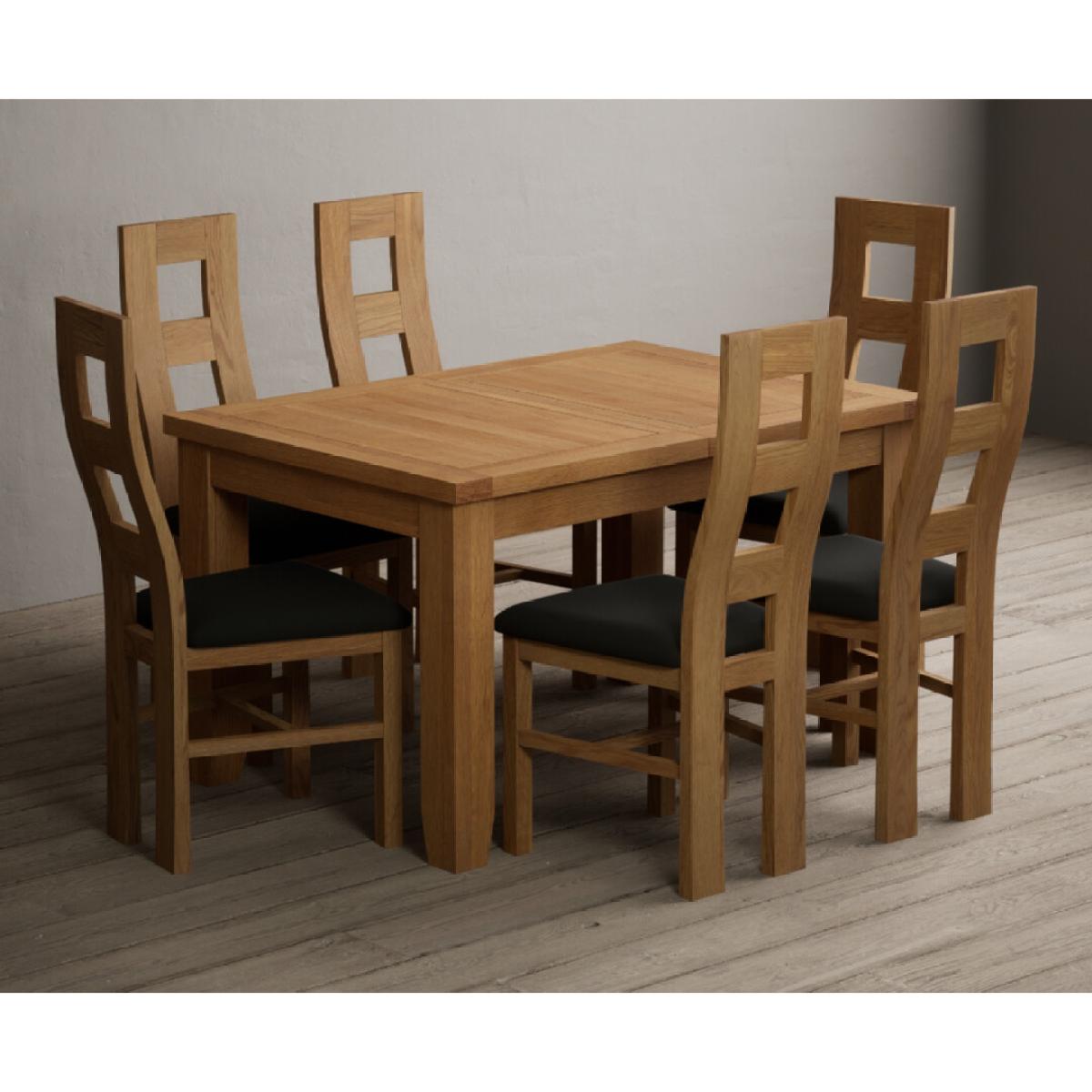 Extending Yateley 130cm Solid Oak Dining Table with 6 Grey Natural Solid Oak Chairs – image 6