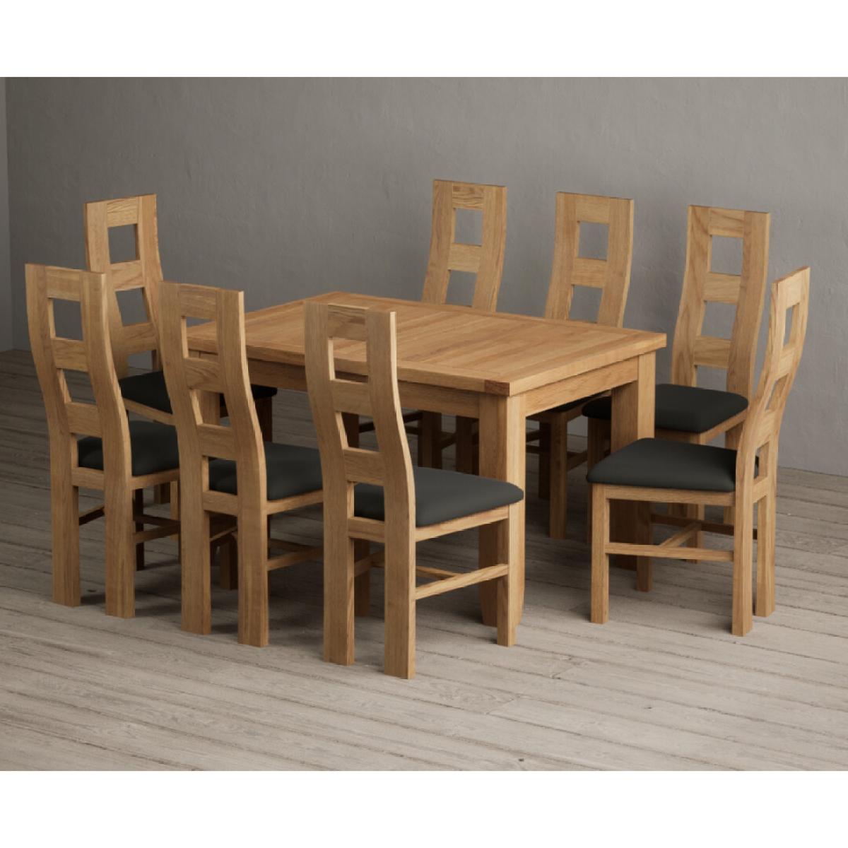 Extending Yateley 130cm Solid Oak Dining Table with 6 Grey Natural Solid Oak Chairs – image 7