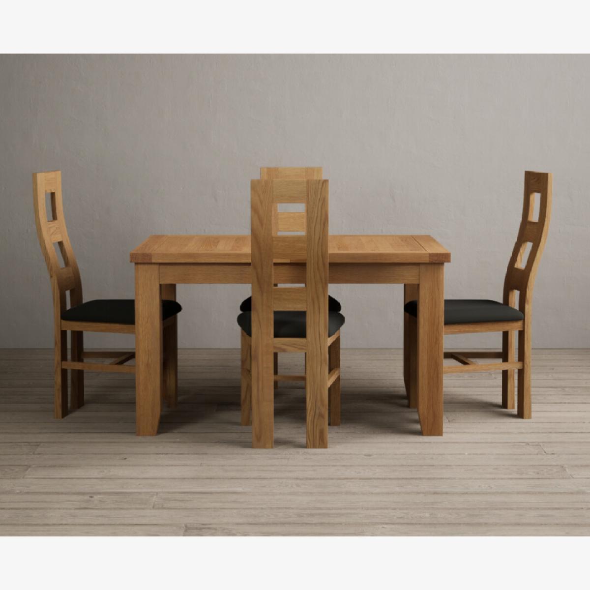 Extending Yateley 130cm Solid Oak Dining Table with 6 Grey Natural Solid Oak Chairs – image 1