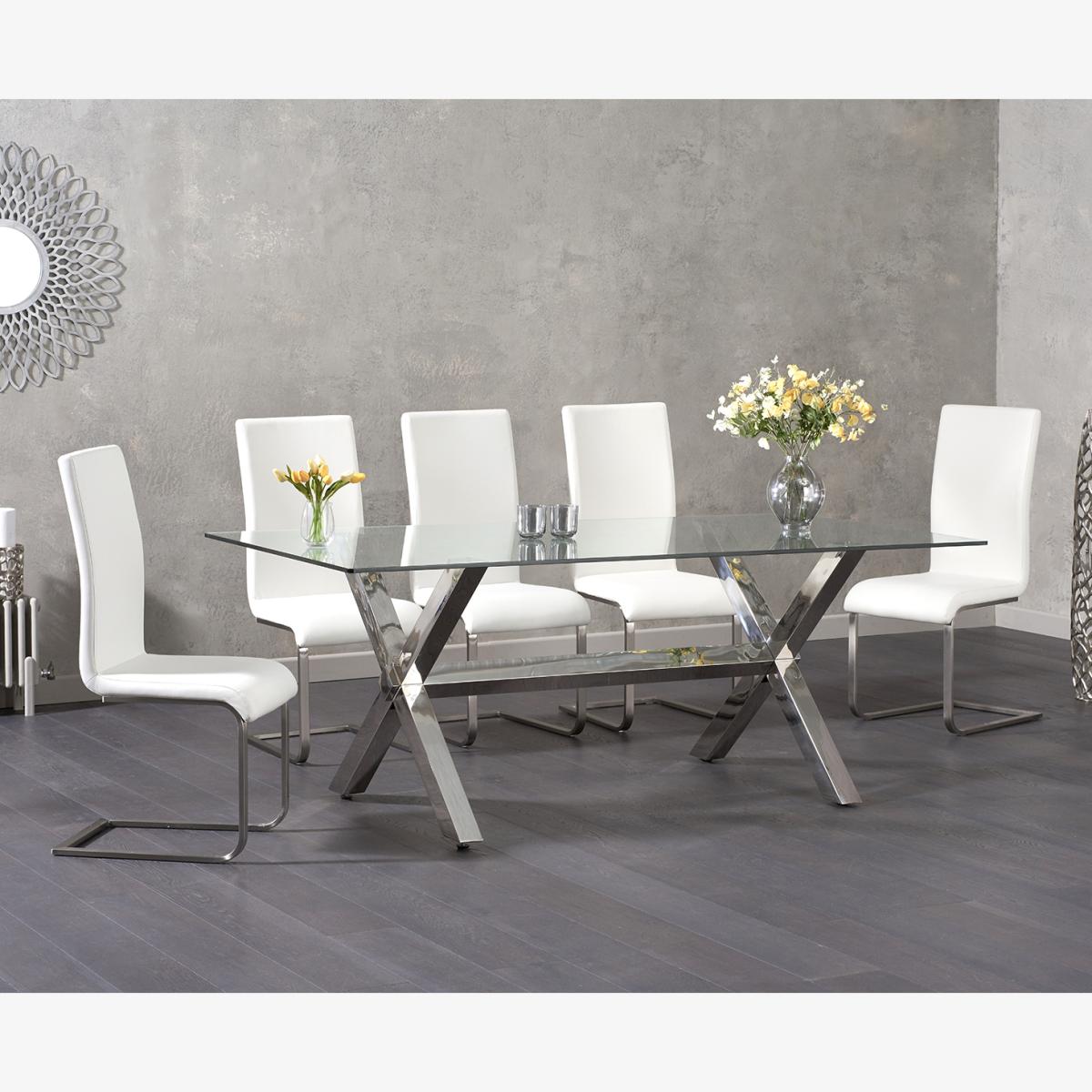 Renzo 200cm Glass Dining Table With 6 Black Malaga Chairs