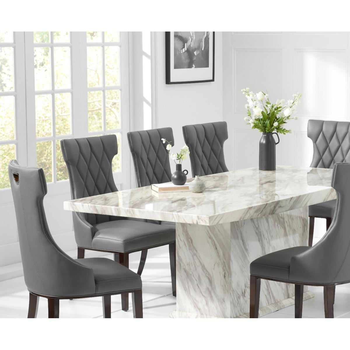 Calacatta 180cm Marble Dining Table With 10 Grey Sophia Chairs – image 2