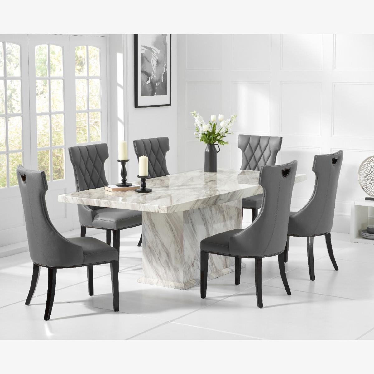 Calacatta 180cm Marble Dining Table With 10 Grey Sophia Chairs – image 1