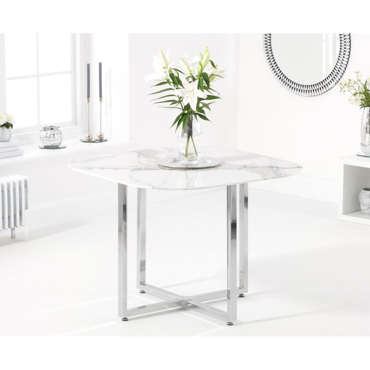 Algarve White Marble Stowaway Dining Table with Grey High Back Stools - Grey, 4 Chairs – image 3