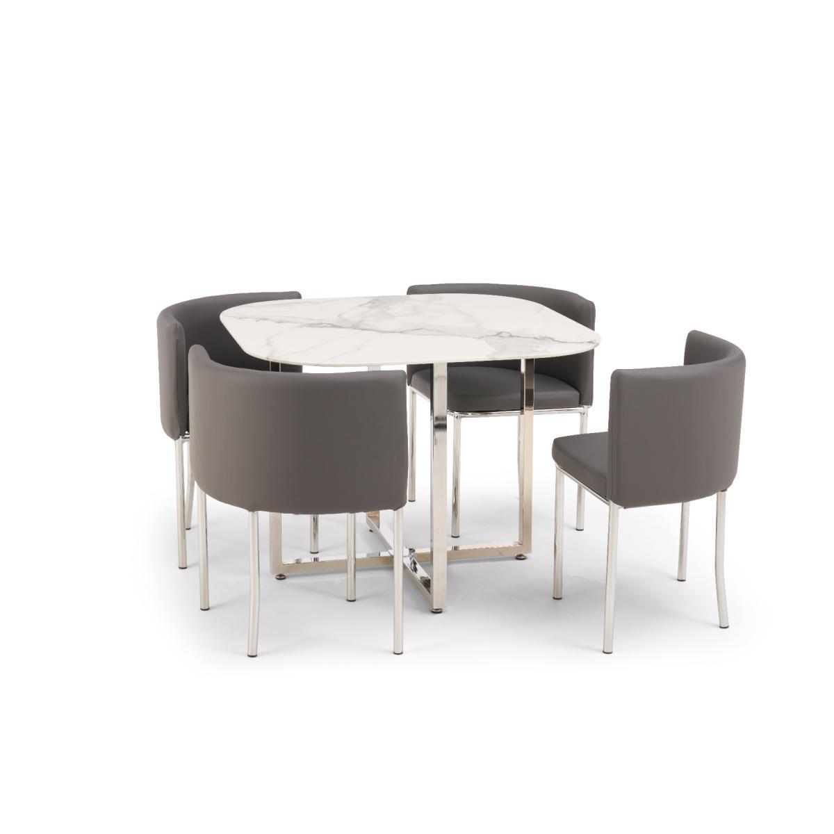 Algarve White Marble Stowaway Dining Table with Grey High Back Stools - Grey, 4 Chairs – image 5