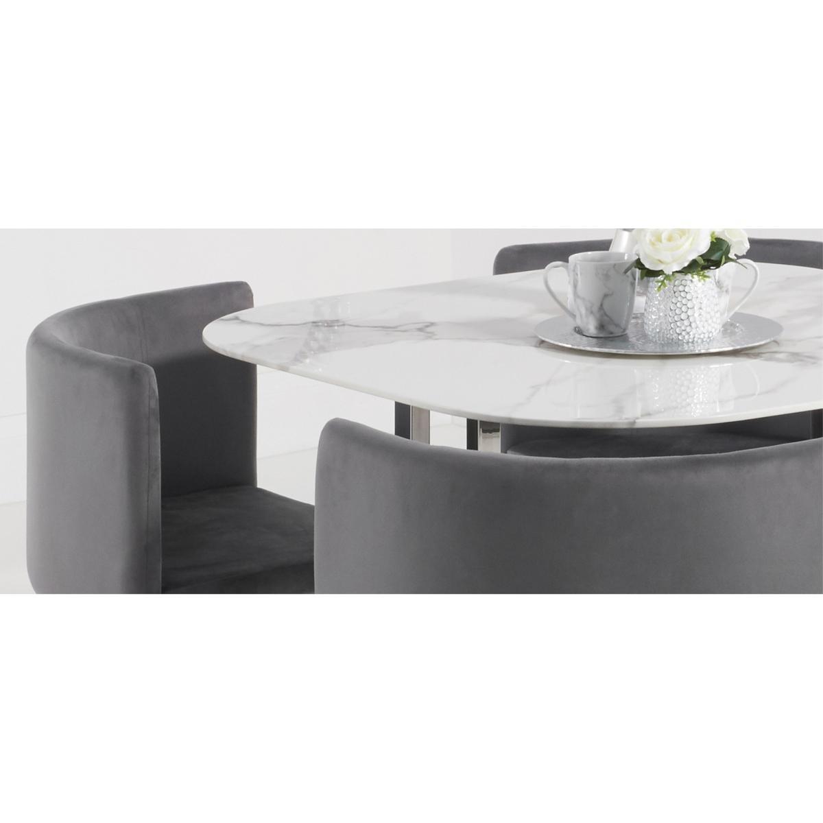 Algarve White Marble Stowaway Dining Table with Grey High Back Stools - Grey, 4 Chairs – image 10
