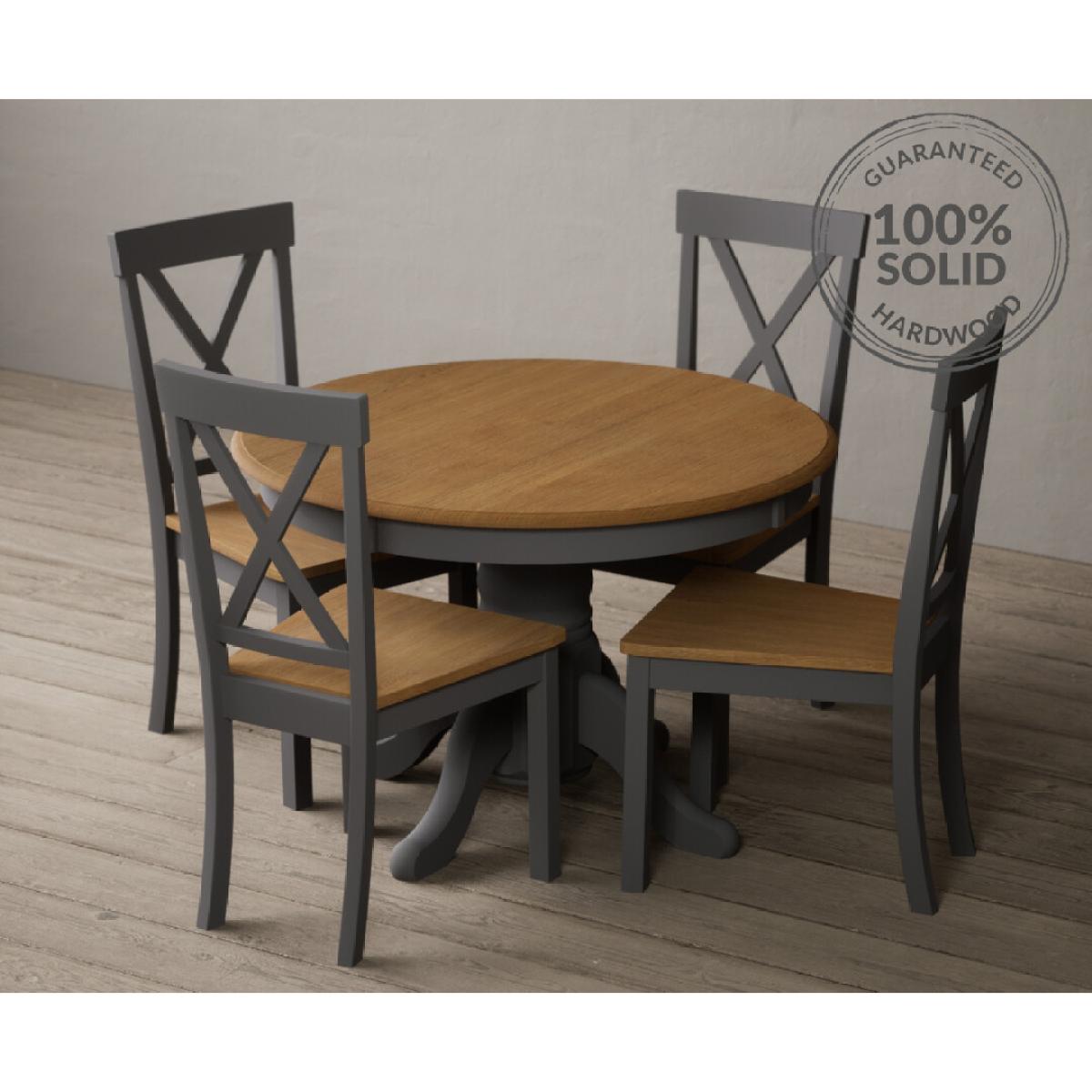 Extending Hertford Oak and Mid Grey Painted Pedestal Dining Table with 4 Charcoal Grey Hertford Chairs – image 2