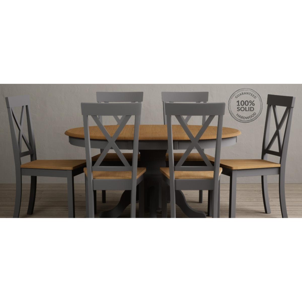 Extending Hertford Oak and Mid Grey Painted Pedestal Dining Table with 4 Charcoal Grey Hertford Chairs – image 11
