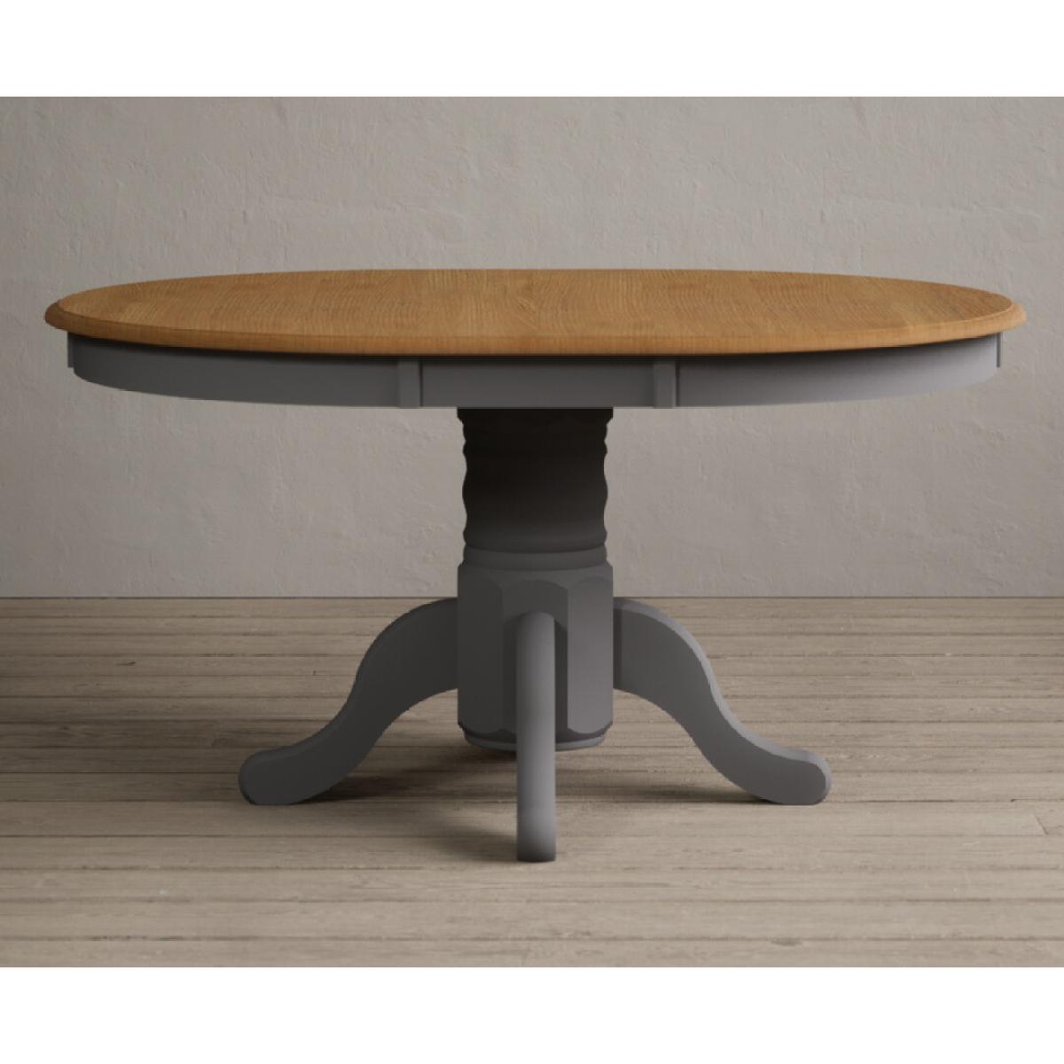 Extending Hertford Oak and Mid Grey Painted Pedestal Dining Table with 4 Charcoal Grey Hertford Chairs – image 14