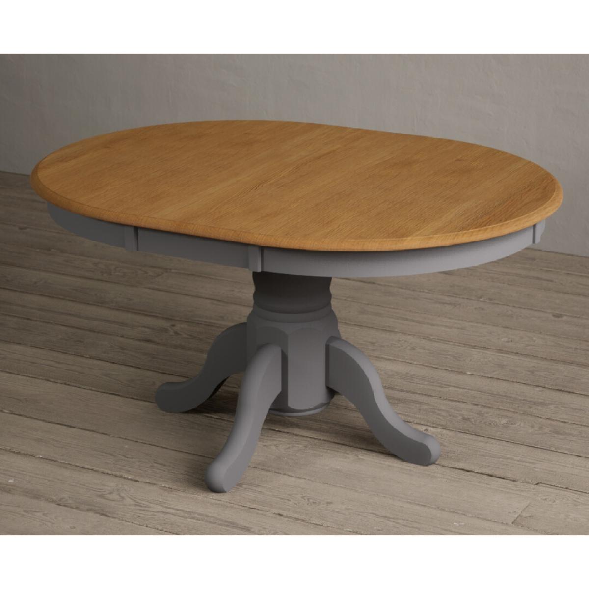 Extending Hertford Oak and Mid Grey Painted Pedestal Dining Table with 4 Charcoal Grey Hertford Chairs – image 15
