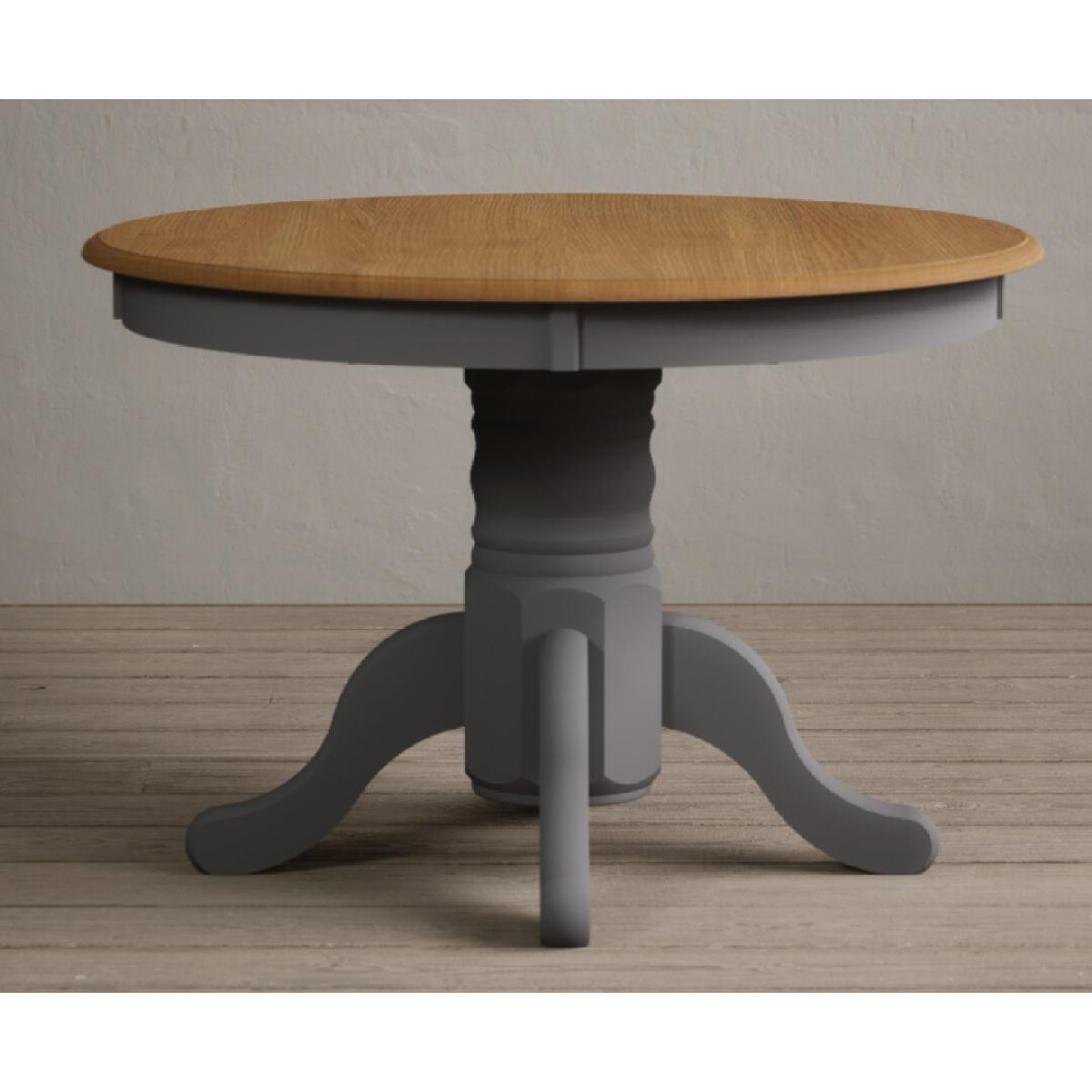 Extending Hertford Oak and Mid Grey Painted Pedestal Dining Table with 4 Charcoal Grey Hertford Chairs – image 16