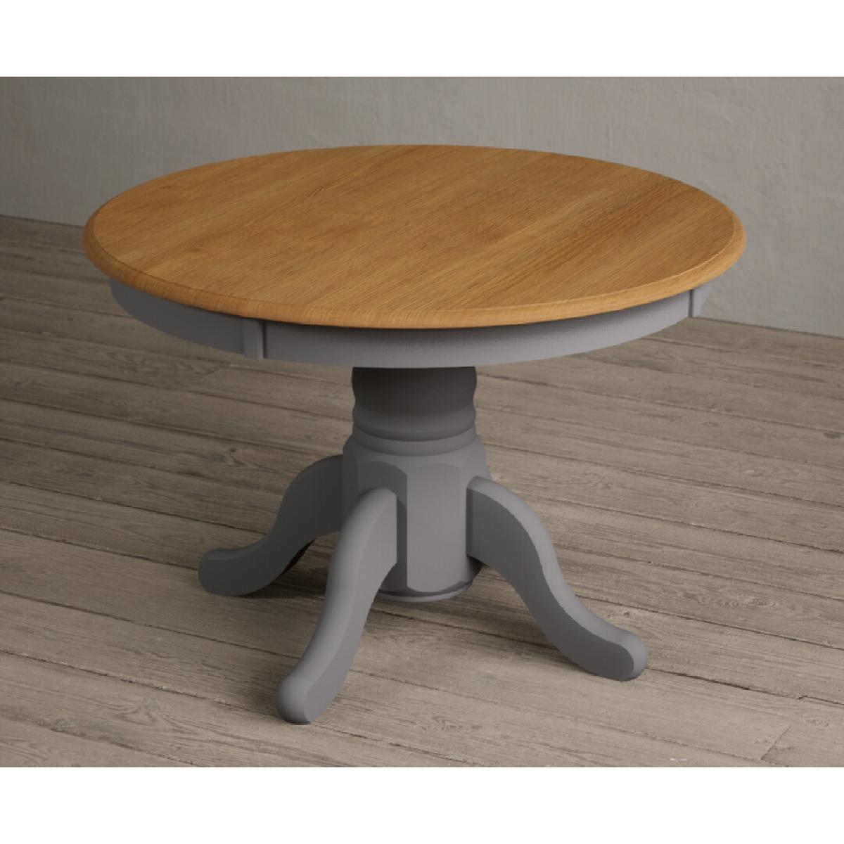 Extending Hertford Oak and Mid Grey Painted Pedestal Dining Table with 4 Charcoal Grey Hertford Chairs – image 17