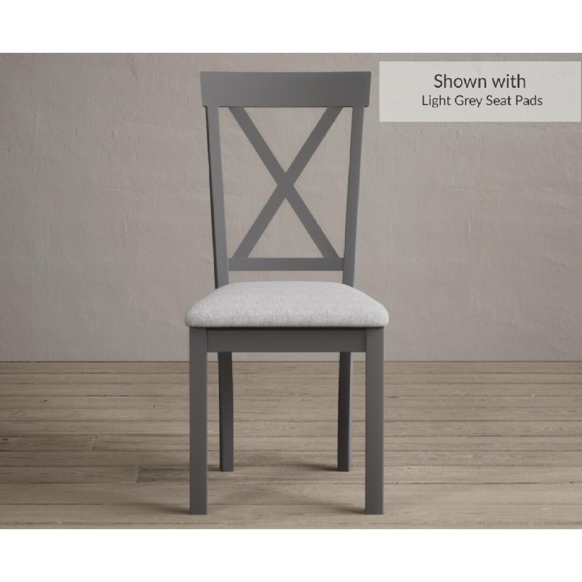 Extending Hertford Oak and Mid Grey Painted Pedestal Dining Table with 4 Charcoal Grey Hertford Chairs – image 6