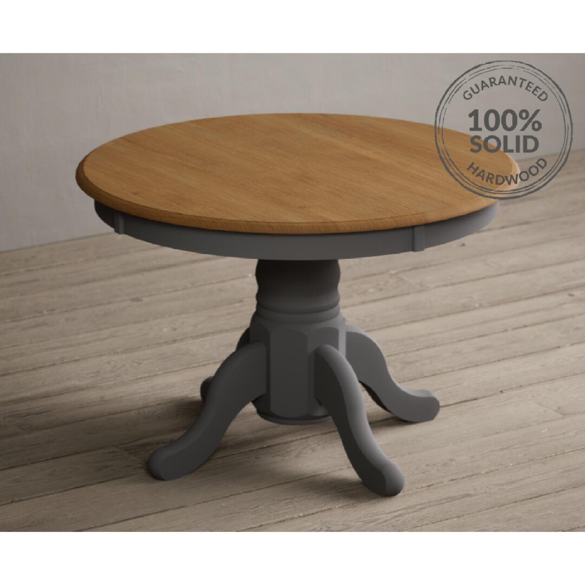 Extending Hertford Oak and Mid Grey Painted Pedestal Dining Table with 4 Charcoal Grey Hertford Chairs – image 8