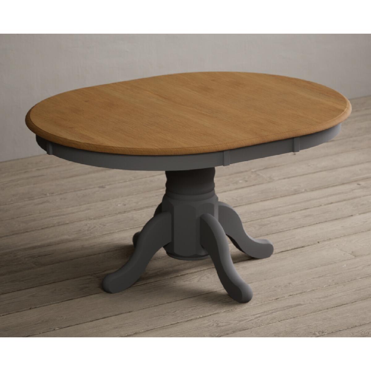 Extending Hertford Oak and Mid Grey Painted Pedestal Dining Table with 4 Charcoal Grey Hertford Chairs – image 9