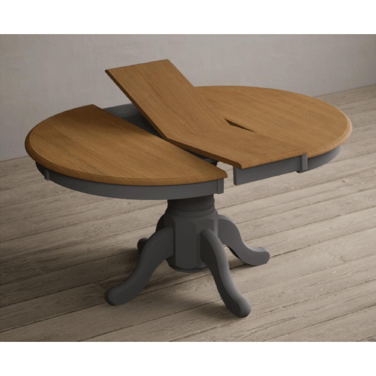 Extending Hertford Oak and Mid Grey Painted Pedestal Dining Table with 4 Charcoal Grey Hertford Chairs – image 10