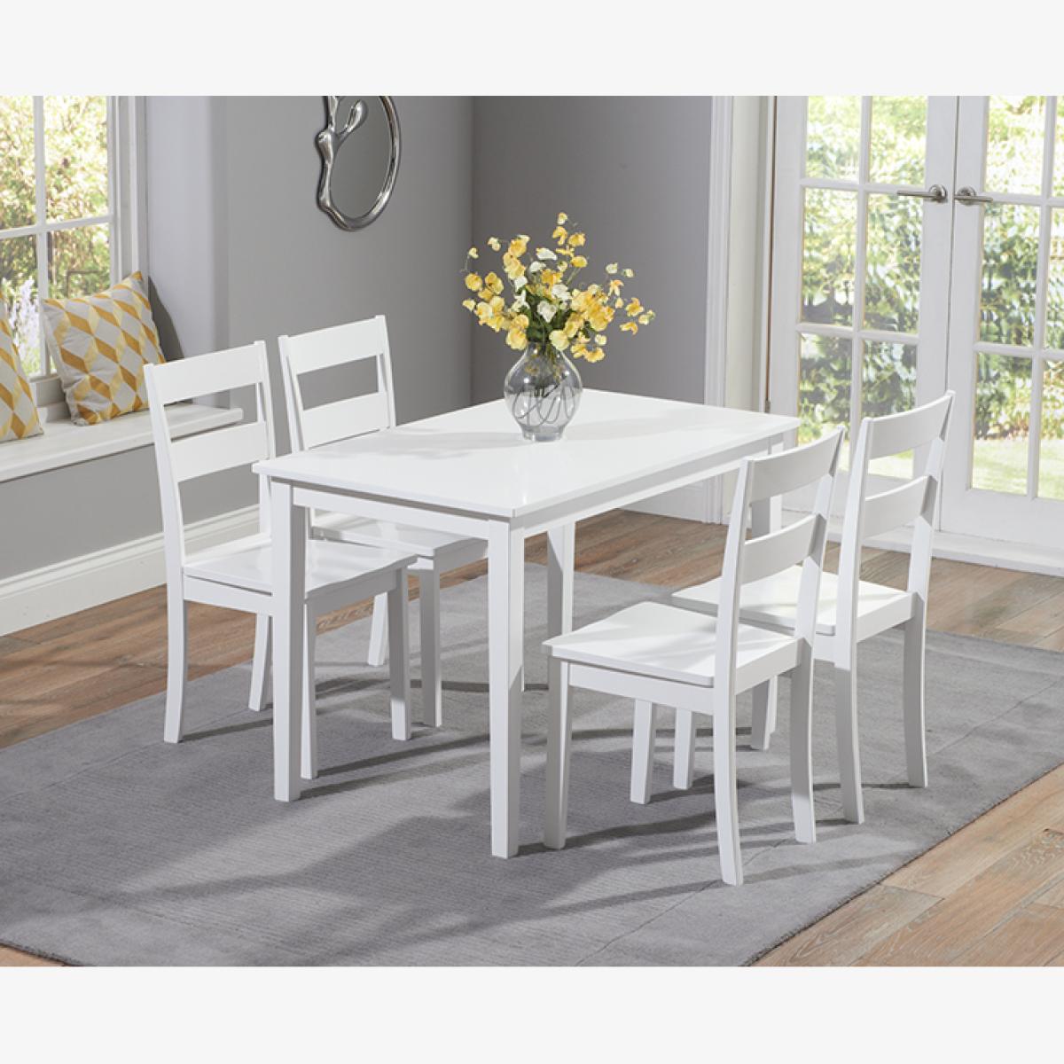 Chiltern 114cm White Painted Dining Set With 4 White Chairs