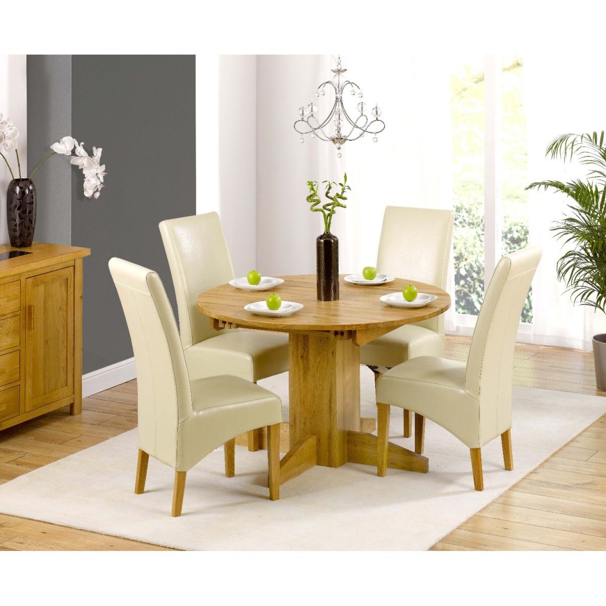 Dorchester 120cm Solid Oak Round Extending Dining Table with Cannes Chairs - Grey, 4 Chairs – image 2