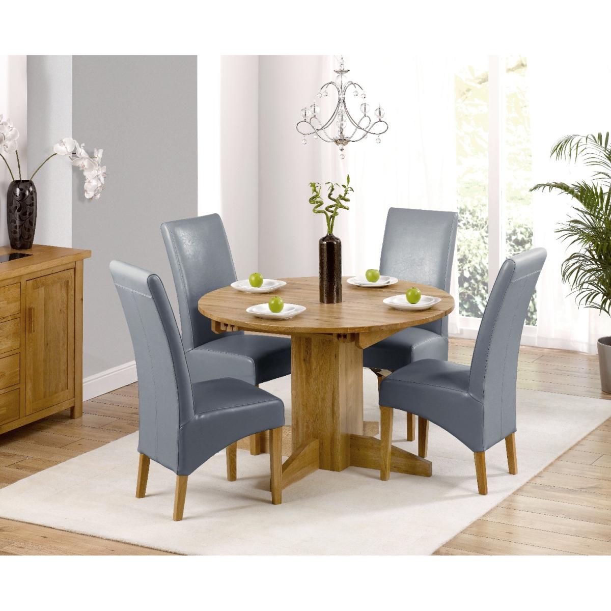 Dorchester 120cm Solid Oak Round Extending Dining Table with Cannes Chairs - Grey, 4 Chairs – image 1
